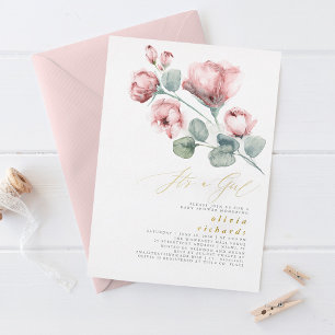 Invitation En Aluminium Rose Poussiéreux Floral Élégant C'est une fille Ba