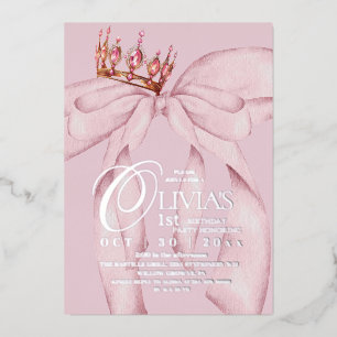 Invitation En Aluminium Rose Poussiéreux Moderne Tendance Nœud 1er Anniver