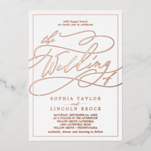 Invitation En Aluminium Rose romantique Gold Foil Calligraphy Cadre Mariag
