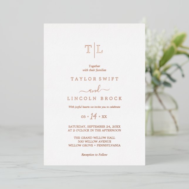 Invitation En Aluminium Rose romantique Gold Foil Mariage (Debout devant)