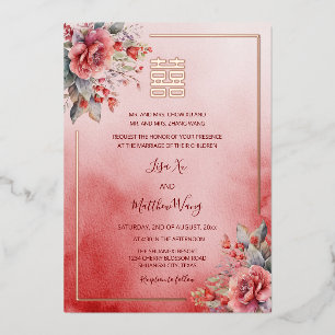 Invitation En Aluminium Rose Rose d'aquarelle or chinois Mariage
