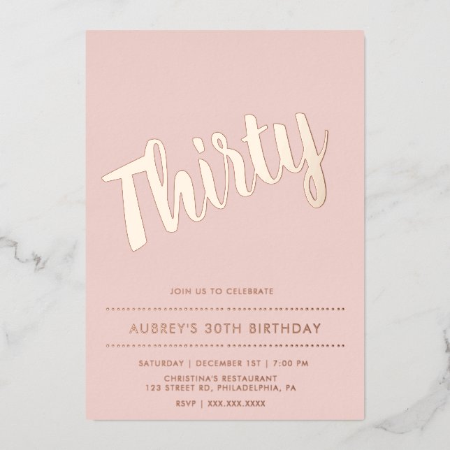 Invitation En Aluminium Rose rose rose dorée moderne Dusty 30e anniversair (Recto)