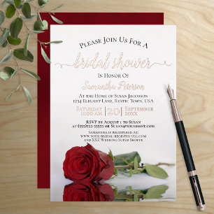 Invitation En Aluminium Rose rouge élégante avec douche de mariée en or ro
