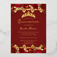 Rose rouge or damassé floral Quinceanera