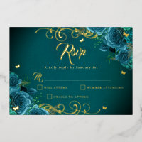 Rose turquoise Floral Gold Swirl Quinceanera