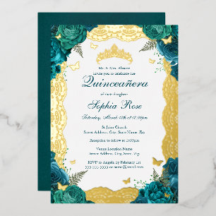 Invitation En Aluminium Rose turquoise Lace Quinceanera Anniversaire