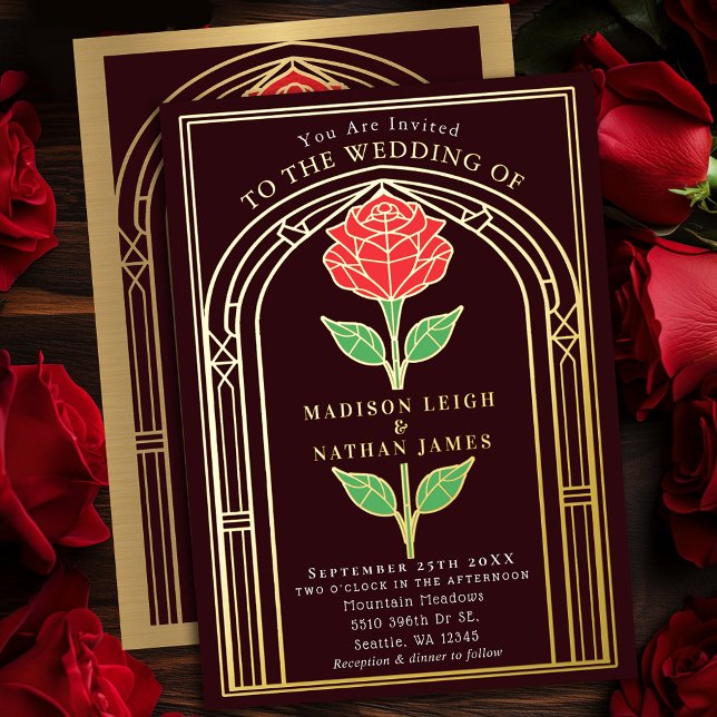 Invitation En Aluminium Rose vintage Vitrail Mariage d'arc victorien (Créateur téléchargé)