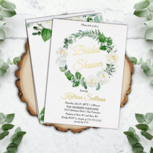 Invitation En Aluminium Roses blanches Douce verdure de eucalyptus pour