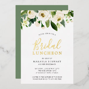Invitation En Aluminium Roses Blanches Feuillage Floral Luncheon Nuptial O