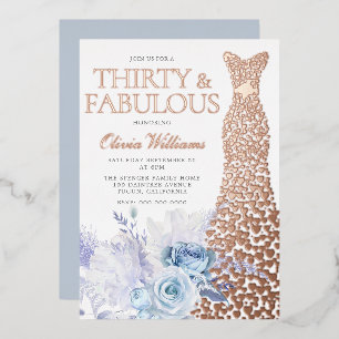 Invitation En Aluminium Roses Bleues 30e Anniversaire Or Rose
