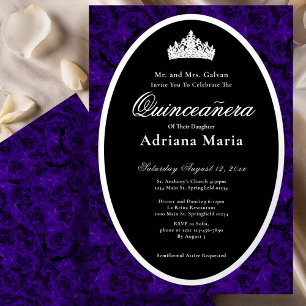 Invitation En Aluminium Roses Bleues Élégant Fleurs Argentées Quinceanera 