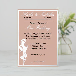 Invitation En Aluminium Roses, Cannelle Pâle Mariage, Argent