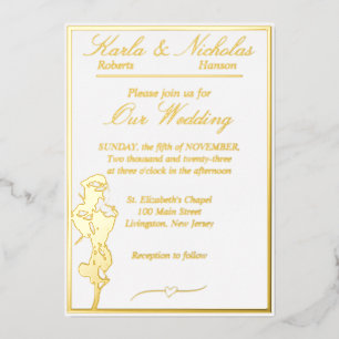 Invitation En Aluminium Roses, Elégant Mariage blanc, Gold Full