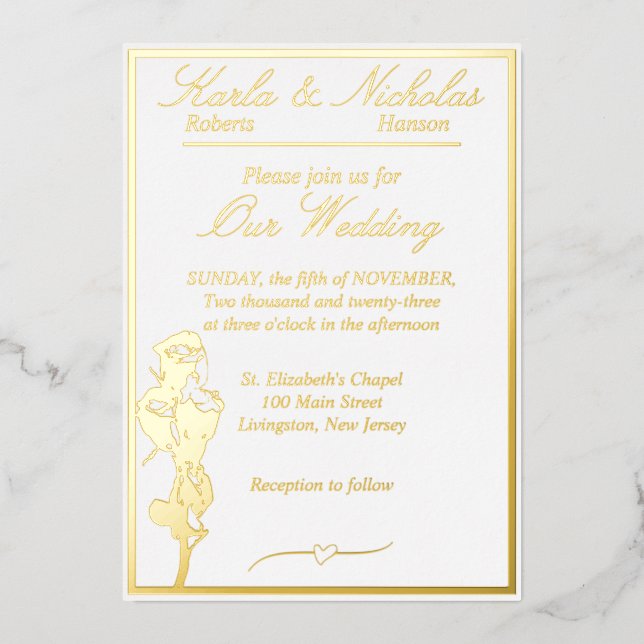 Invitation En Aluminium Roses, Elégant Mariage blanc, Gold Full (Recto)