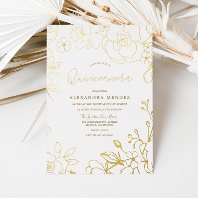 Invitation En Aluminium Roses en feuille d'or dorées Fête Quinceanera (Créateur téléchargé)