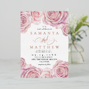 Invitation En Aluminium Roses Fleurs Roses Tendres Élégant Mariage