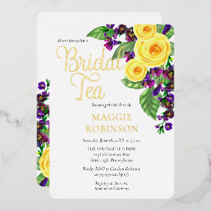 Invitation En Aluminium Roses jaunes   Violets Boho Floral Tea Foil