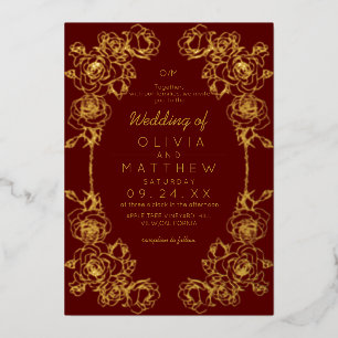 Invitation En Aluminium Roses Mariage Rouge Or Classique Floral Mariage