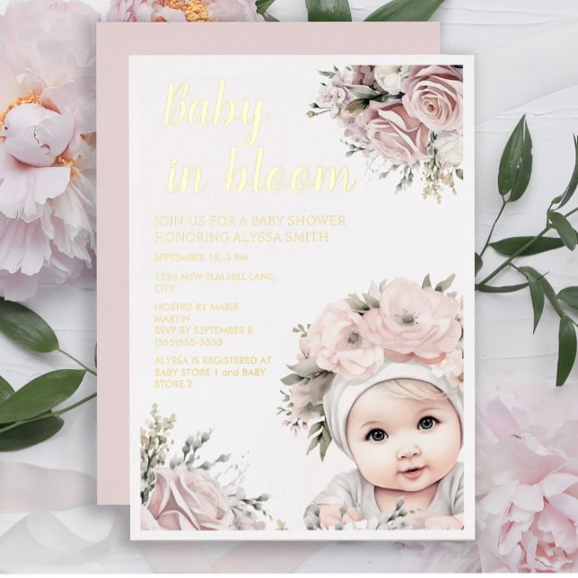 Invitation En Aluminium Roses roses roses bébé en Fleur Baby shower fille (Créateur téléchargé)