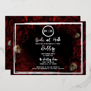 Invitation En Aluminium Roses rouges crânes Fleurs sombres Mariage Photo A