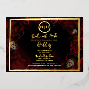 Invitation En Aluminium Roses Rouges Crânes Fleurs Sombres Mariage Photo O