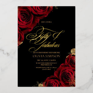 Invitation En Aluminium Roses Rouges Elégant Or Noir Anniversaire