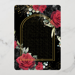 Invitation En Aluminium Roses Rouges Noires Fleurs Florales Quinceañera Sw