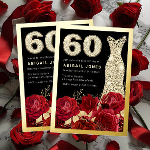 Invitation En Aluminium Roses rouges Roses Diamond Robe 60e Anniversaire D