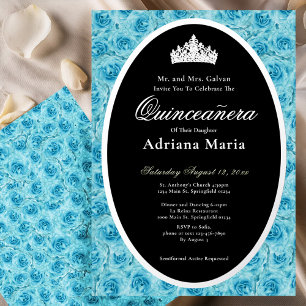 Invitation En Aluminium Roses sarcelles Élégant floral argenté Quinceanera