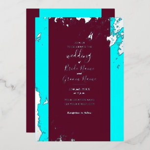 Invitation En Aluminium Rouge Bourgogne Turquoise Bleu Grain Argent Élégan