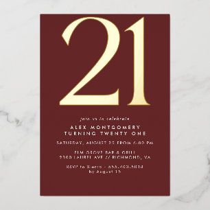 Invitation En Aluminium Rouge et or de Bourgogne   Luxe Maroon 21e anniver