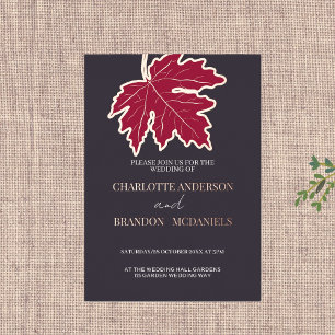 Invitation En Aluminium Rouge Feuille d'érable Mariage or