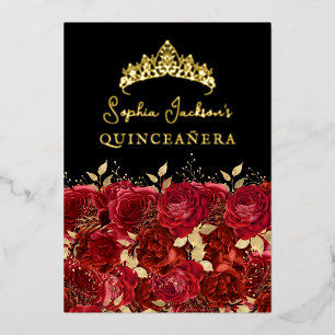 Invitation En Aluminium Rouge or Floral Rose Quinceanera