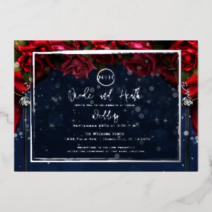 Invitation En Aluminium Rouge Rose Marine Blue Sparkle Mariage Silver
