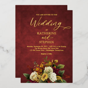 Invitation En Aluminium Rouge Rustique Orange Bouquet de Fleurs Mariag