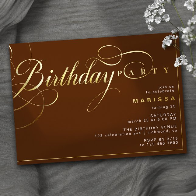 Invitation En Aluminium Rouille et or orange brûlés | Anniversaire formel  (Créateur téléchargé)