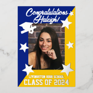 Invitation En Aluminium Royal Blue & Gold Diagonal Graduation Argent