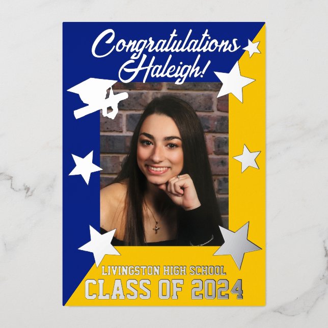 Invitation En Aluminium Royal Blue & Gold Diagonal Graduation Argent (Recto)