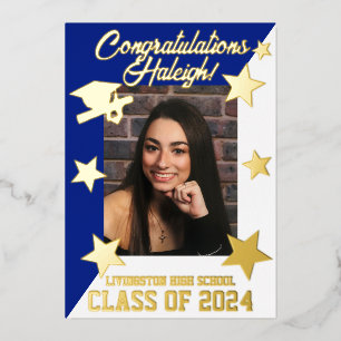 Invitation En Aluminium Royal Blue & Gold Diagonal Graduation Gold