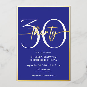 Invitation En Aluminium Royal Blue moderne 30 Script Anniversaire