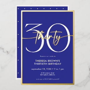 Invitation En Aluminium Royal Blue moderne 30 Script Anniversaire