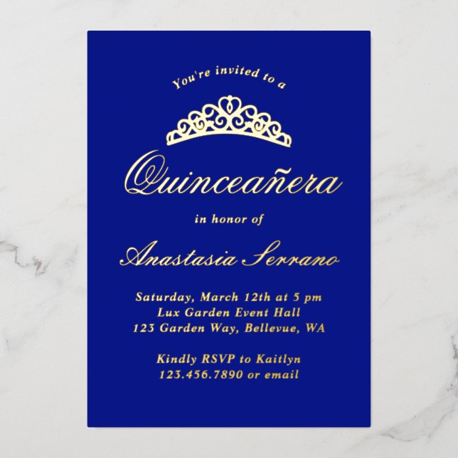 Invitation En Aluminium Royal Blue Quinceanera (Recto)