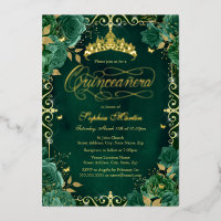 Royal Emerald Gold Butterfly Rose Quinceanera