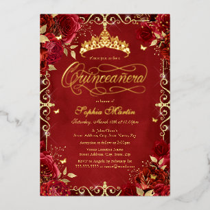 Invitation En Aluminium Royal Red Butterfly Rose Quinceanera