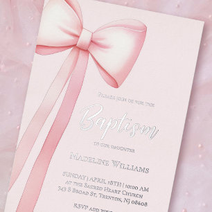 Invitation En Aluminium ruban rose   Baptême