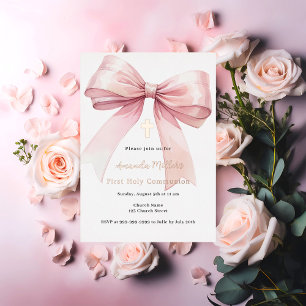 Invitation En Aluminium Ruban rose crème fille rose gold Première Communio