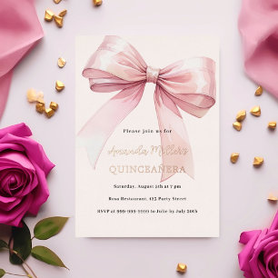 Invitation En Aluminium Ruban rose crème Quinceanera luxe or rose