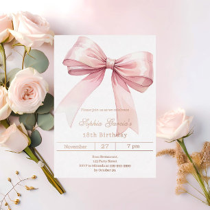 Invitation En Aluminium Ruban rose élégant Anniversaire or rose