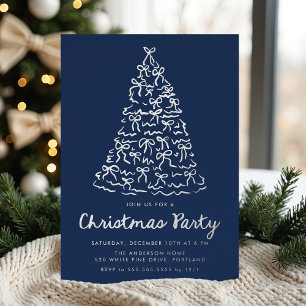 Invitation En Aluminium Rubans Fantaisistes d'Arbre de Noël Bleu Marine Fê
