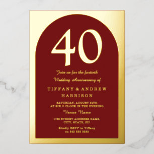 Invitation En Aluminium Ruby Red Bourgogne 40e anniversaire Mariage or